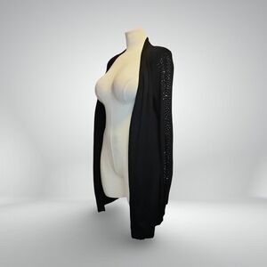 B My Story Black Knit Cardigan Sweater Rhinestone Accents Open Front Shawl Goth❥